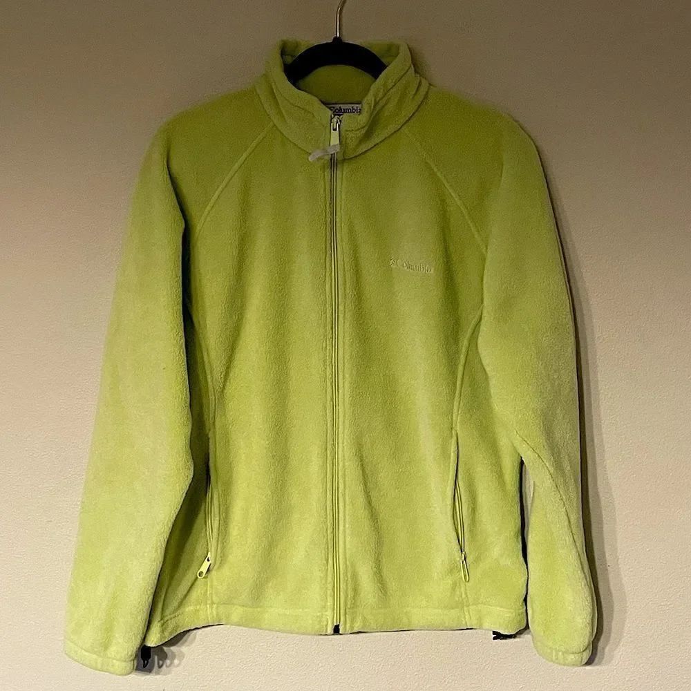 Womens, Lime-Colored, Fleece, Columbia Jacket. Size Large.